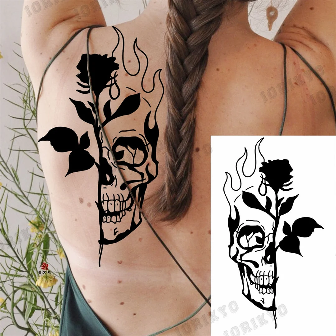 3D Skull Rose Flower Temporary Tattoos For Women Men Geometry Tiger Compass Mandala Fake Tattoo Washable Body Art Painting Tatoo