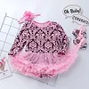 Baby Girls Jumpsuits Autumn Floral Mesh Tutu Baptism Christmas Dresses 3Pcs