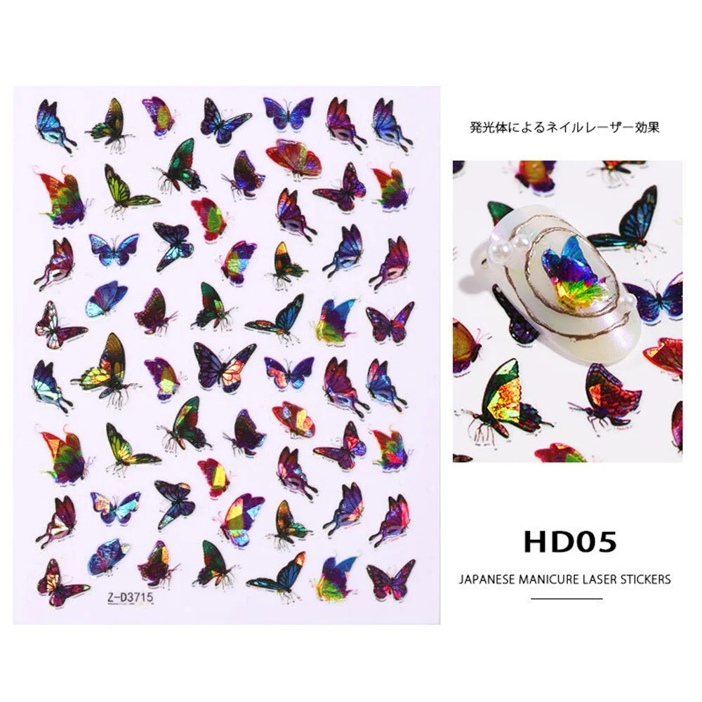 1pcs Holographic 3D Butterfly Designs Sticker Nail Decal DIY Slider for Manicure Nail Art Watermark Manicure Decoration-Nail Inspo
