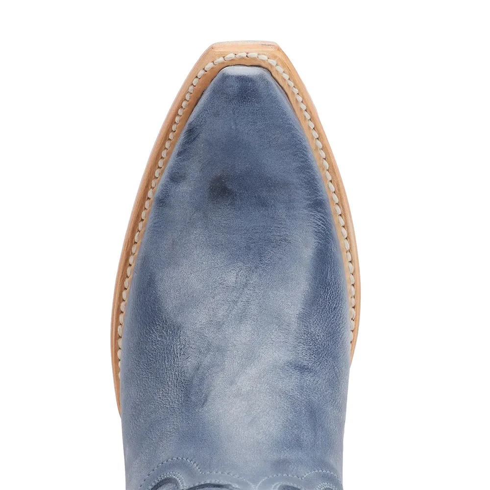 Chic Blue Snip Toe Pull On Western Boots for Women with Chunky Heel
