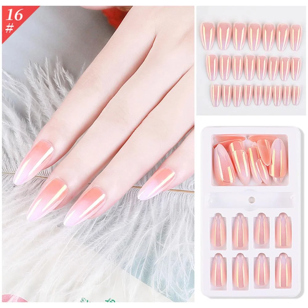 24pcs Detachable False Nails Colorful Stiletto False Nails Wearable Gradient Fake Nails Full Cover Nail Tips Nail Art Accessorie-Nail Inspo