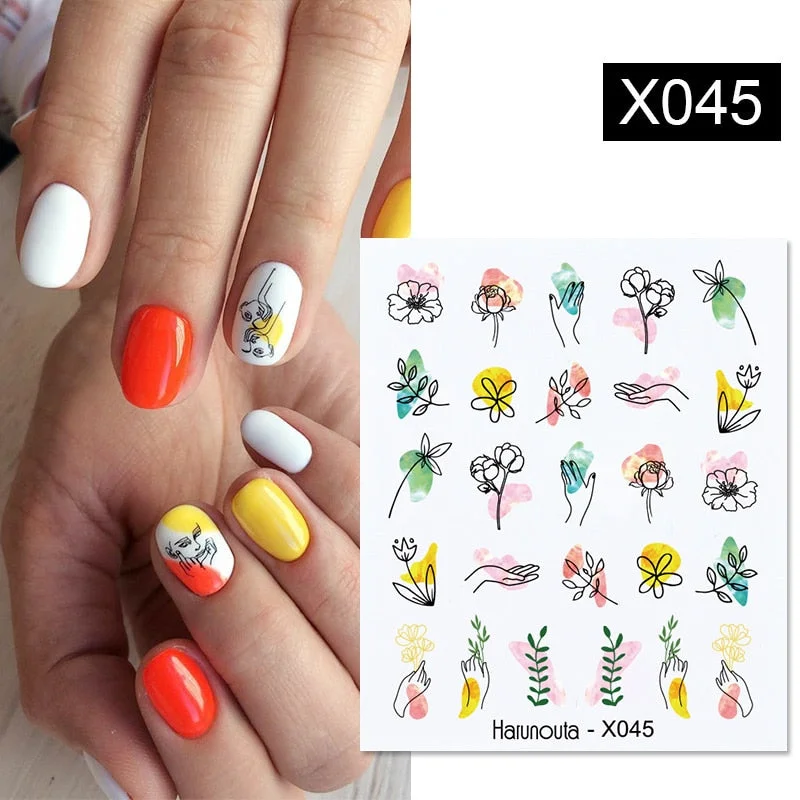 1Pc Spring Water Nail Decal And Sticker Flower Leaf Tree Green Simple Summer DIY Slider For Manicuring Nail Art Watermark