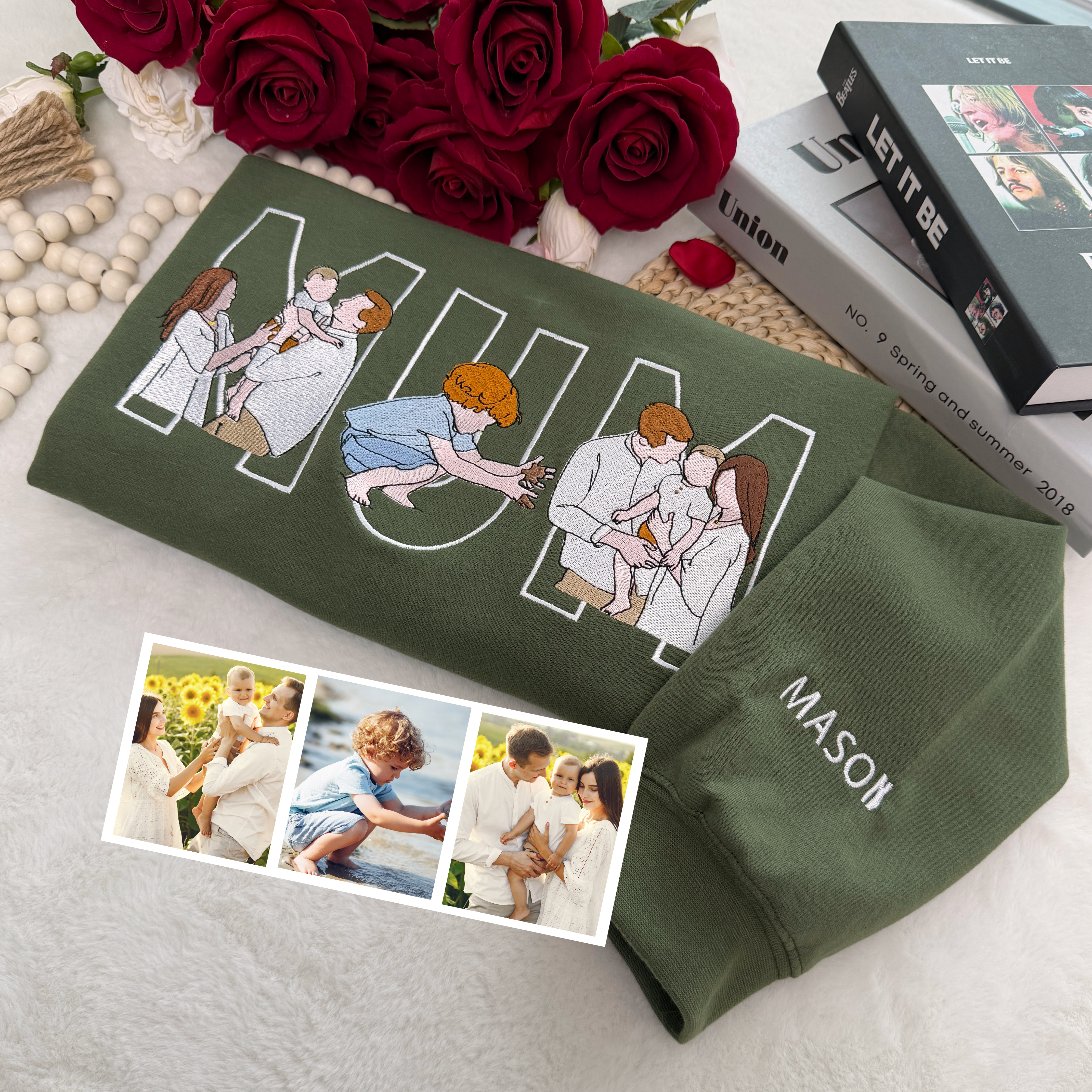 Custom Photo Portrait Embroidery Sweatshirt/Hoodie, Gift For Dad/Mama/Family