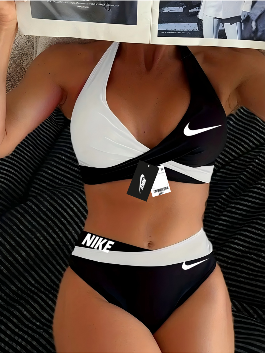 Conjunto de biquíni estiloso e sexy com alças cruzadas e maiô de cintura alta combinando