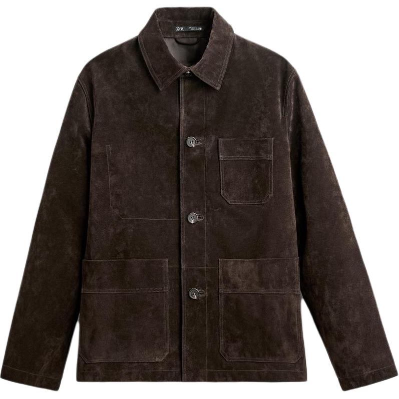 ZARA Leather Jackets Men Dark Brown