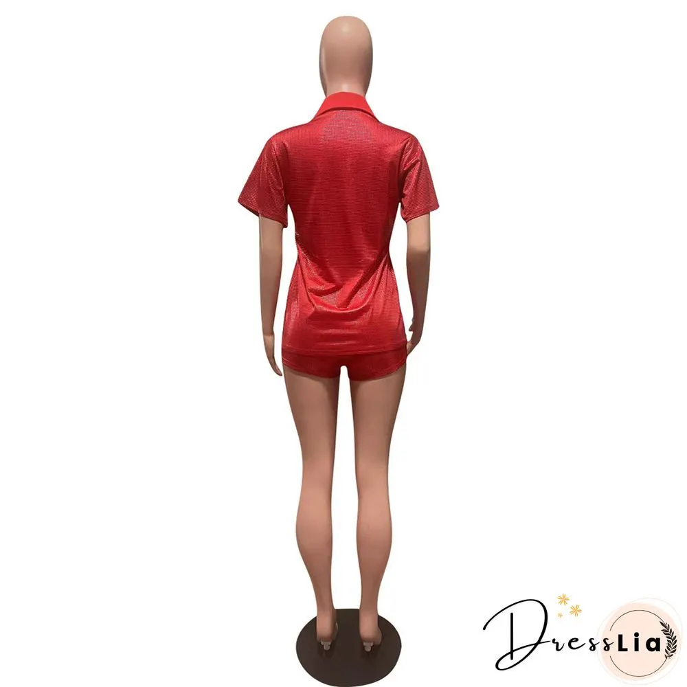 Short Sleeve Bronzing T-Shirt Casual Biker Shorts Outfit