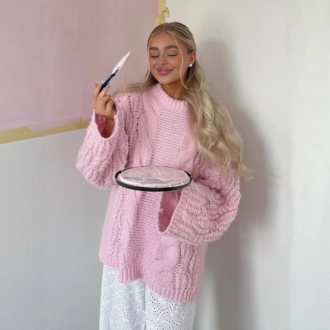 Athvotar Athvotar Lazy Knitted Casual Sweater Gray Camel Two-Color High-End One-Shoulder Vest With Wide-Legged Trousers