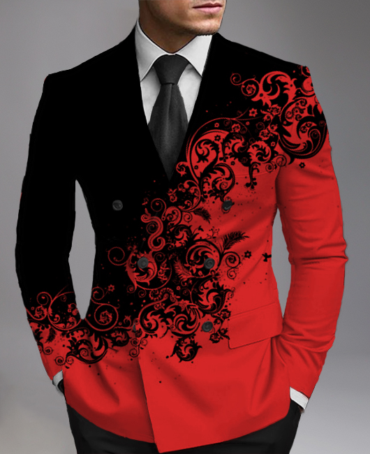 Business Peaked Lapel Double Breasted Contrast Color Printed Blazer
