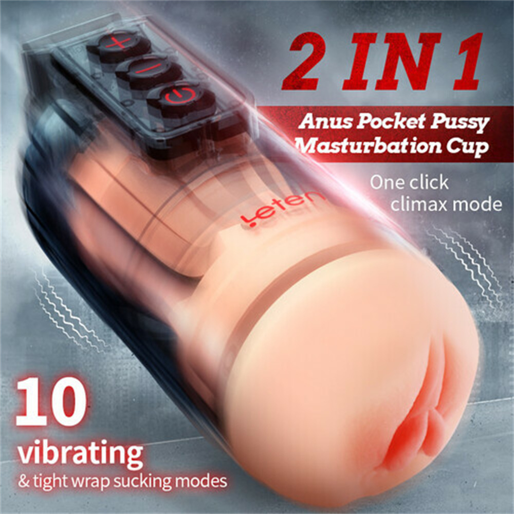 Leten - 2 In 1 10 Vibrating Masturbation Cups And Pussy Pockets App Control