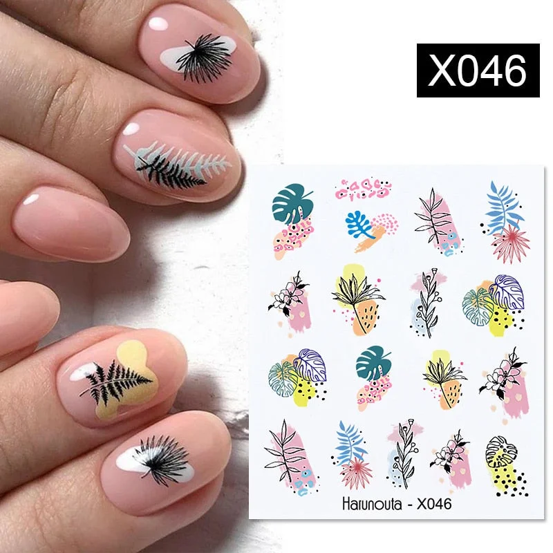 1Pc Spring Water Nail Decal And Sticker Flower Leaf Tree Green Simple Summer DIY Slider For Manicuring Nail Art Watermark