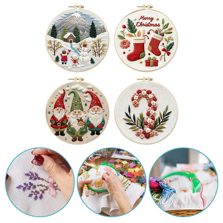 4PCS Christmas Patterns Stamped Cross Stitch Embroidery