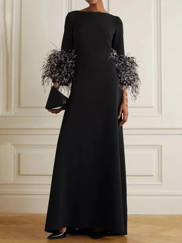 Elegant Black and White Feather Long Sleeve Party Dress: A Timeless ...