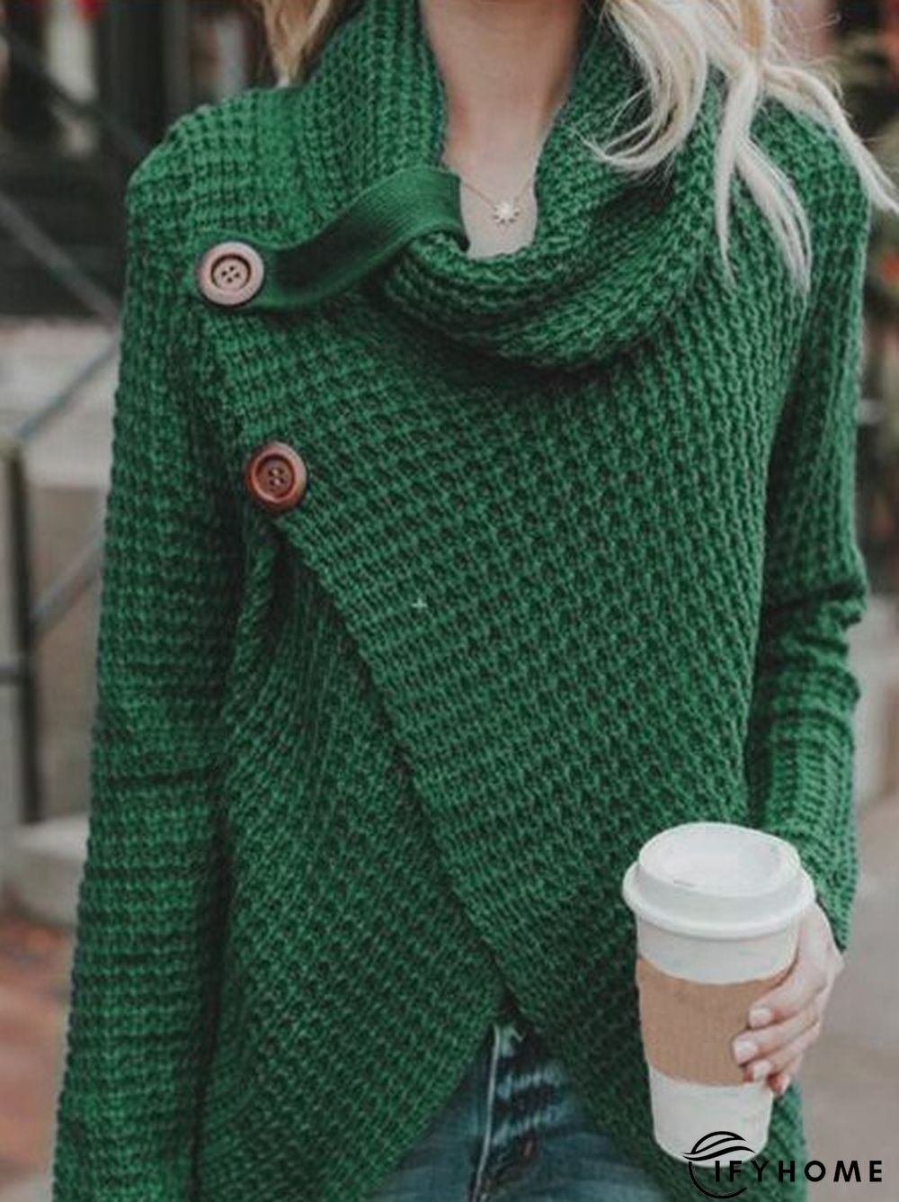 Asymmetrical Slit Cowl Neck Knitted Sweater | IFYHOME