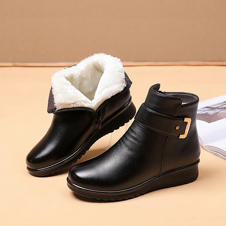 🔥Last Day Promotion 50% OFF - Women's Metal Buckle Genuine Leather Wool Orthopedic Boots