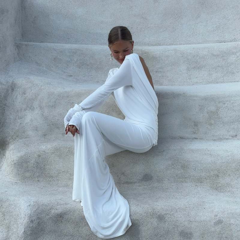 Fashion Solid Hollow Out Maxi Dress For Women Elegant Round Neck Long Sleeve Backless Slim Dresses 2025 New Female Evening Gowns