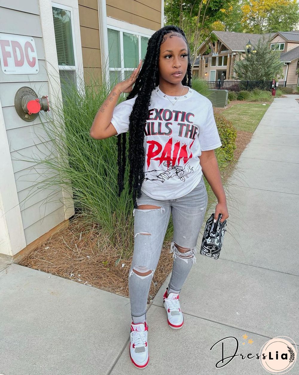 Plus Size Summer Casual Streetwear Pattern Print Short Sleeve Round Neck Pullover Cotton Female Slim Fit Vintage T Shirt