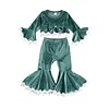 Baby Kid Girls Lace Long Sleeve Flare Velvet Valentine 2 Pcs Sets