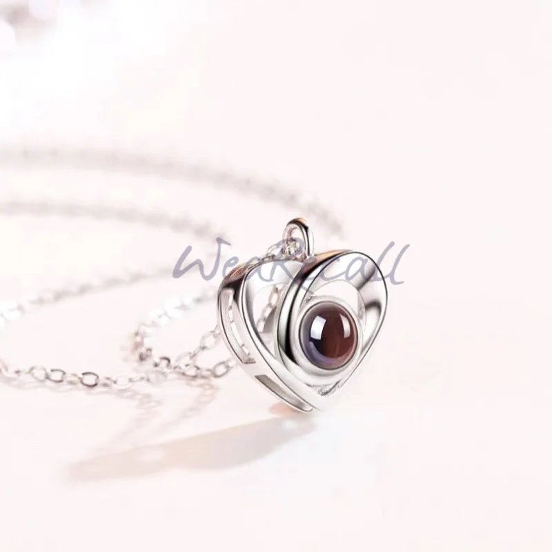 2023 Projector Picture Custom Personalized Heart Photo Necklace wetirmss