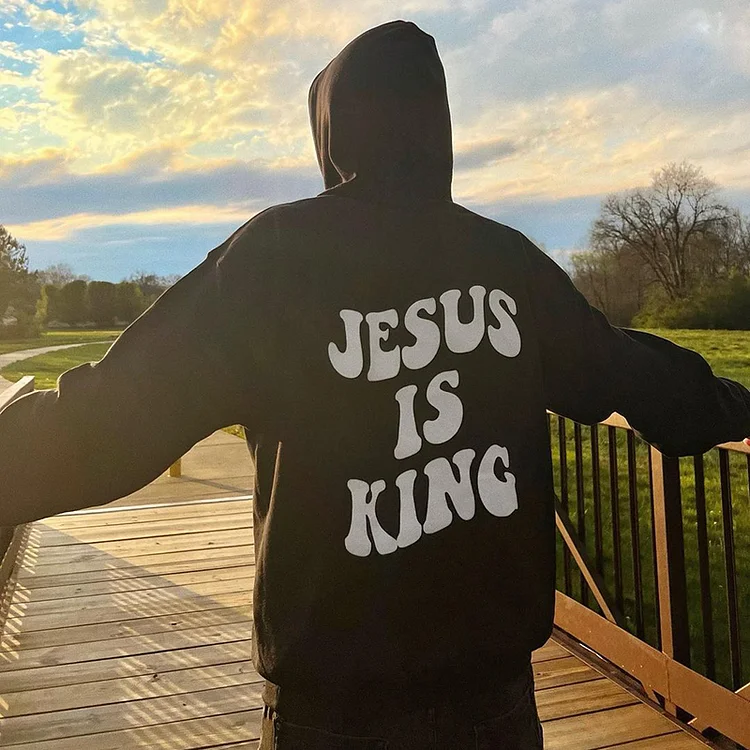 Jesus Is King Puff Print Graphic Pullover Hoodie SOPULA