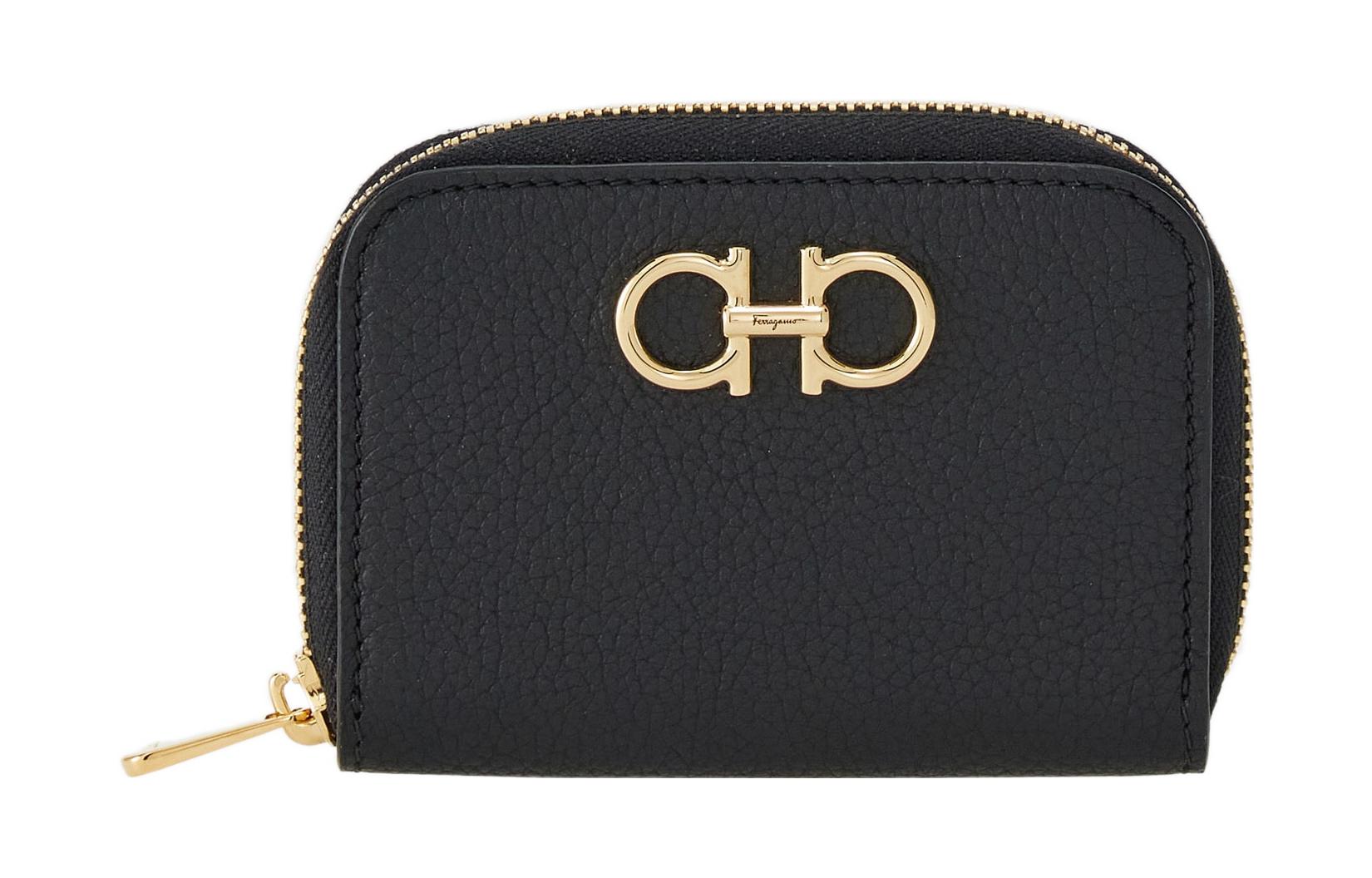FERRAGAMO GANCINI Calfskin Wallets Card Holders Women's Black