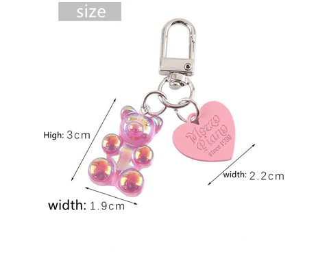 Colorful Bear Peach Heart Keychain