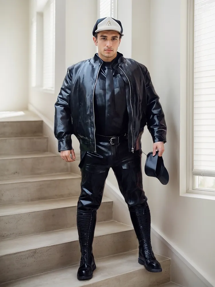Man Latex Jacket Black Air Force Flight