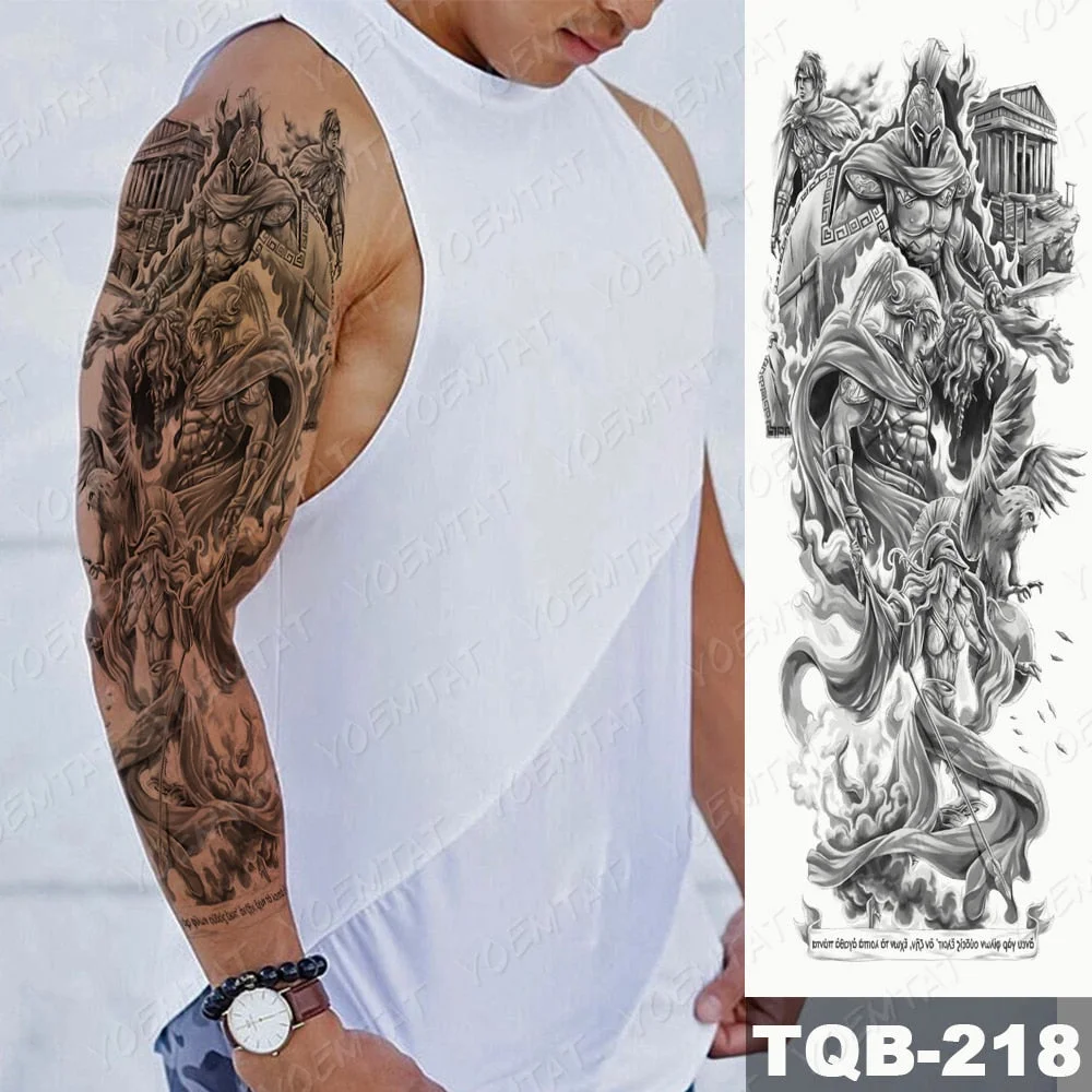 Large Arm Sleeve Tattoo Lion Cross Prayer Waterproof Temporary Tatto Sticker Tiger Beach Compass Body Art Full Fake Tatoo Men