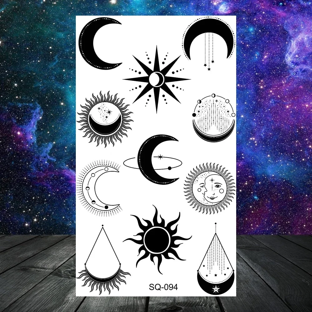 3D Constellation Rose Mountains Tatoos Temporary Tattoos For Women Men Star Moon Sun Realistic Fake Tattoo Small Washable Tatoos