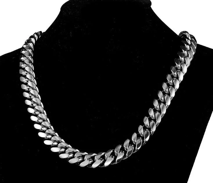 Cuban Chain for Men Chunky Miami Cuban Link Chain Sliver Titanium Stainless Steel Thick Cuban Link Chain Boys Gift 8.5/16/18/20/22/24/26/28/30/32 Inches