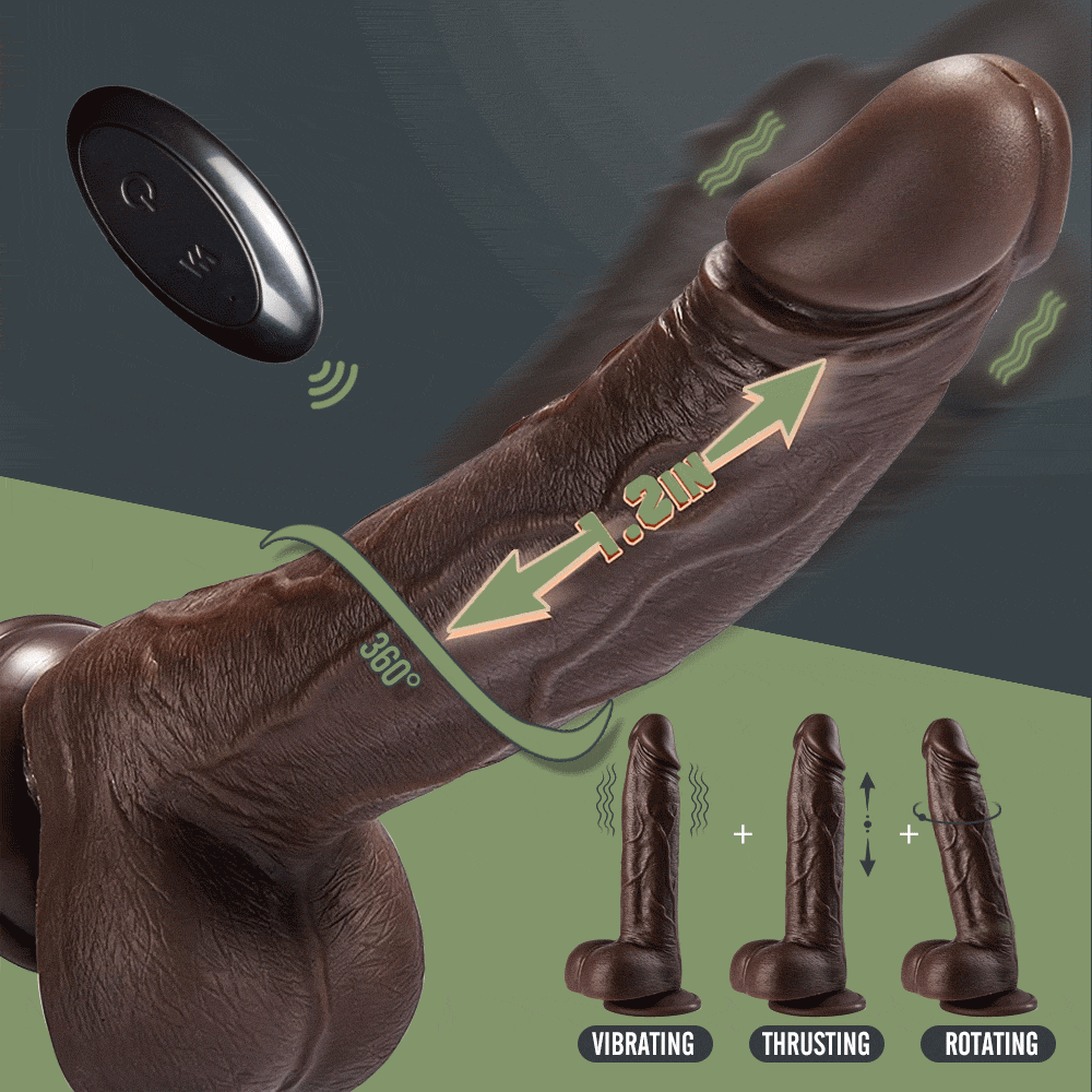 K25 Black Coffee Color 8.66-inch Simulation Penis Wireless Telescopic Rotation Vibration