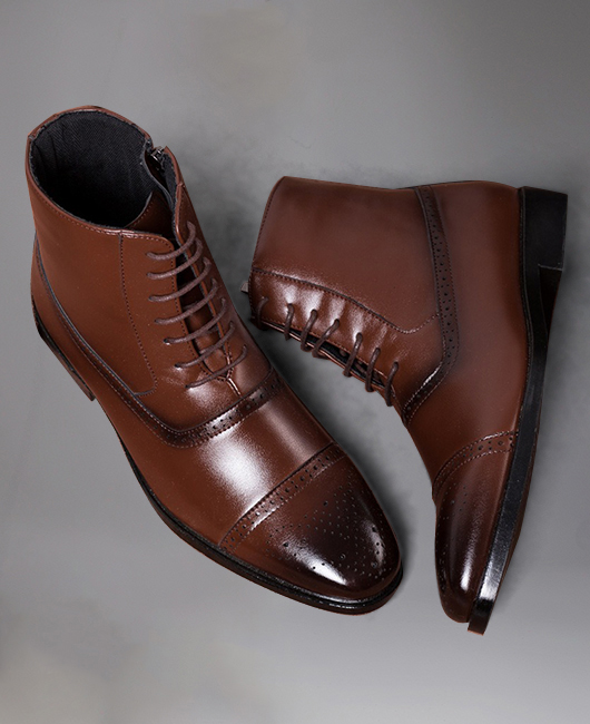 Business Strappy Side Zipper PU Leather Brogue Boots