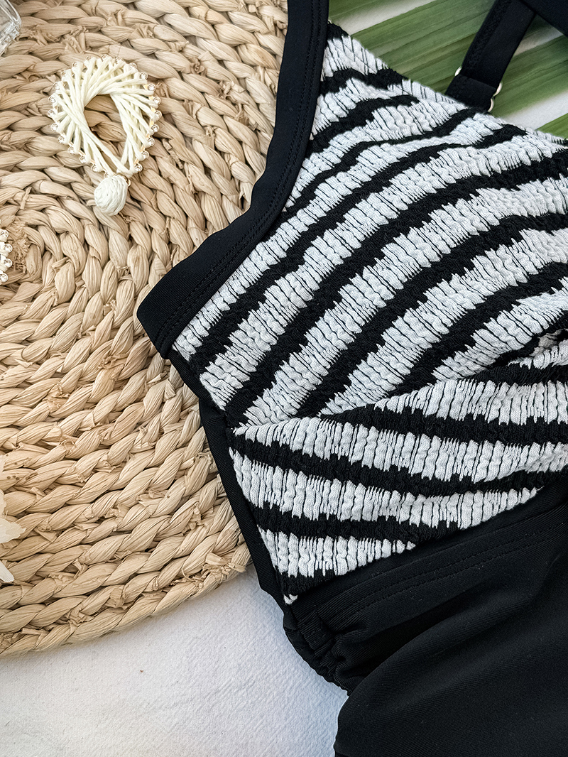 PASUXI Swimsuit Striped Detail Fabric