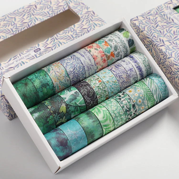 Journalsay 30 Rolls/Set Plant Geometric Pattern Boxed Washi Tape DIY Journal Scrapbooking Collage Masking Tapes Suit