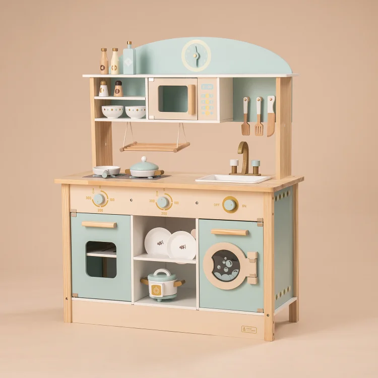 ROBUD Wooden Kitchen Pretend Play Set with Accessories WCF14 | Robotime Online