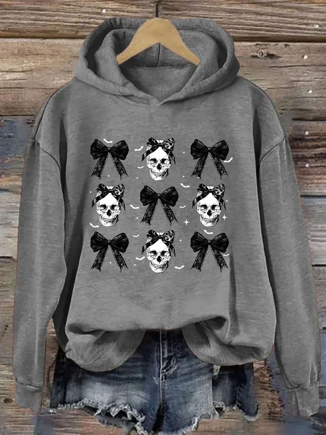 Halloween Skull Black Bow Hoodie