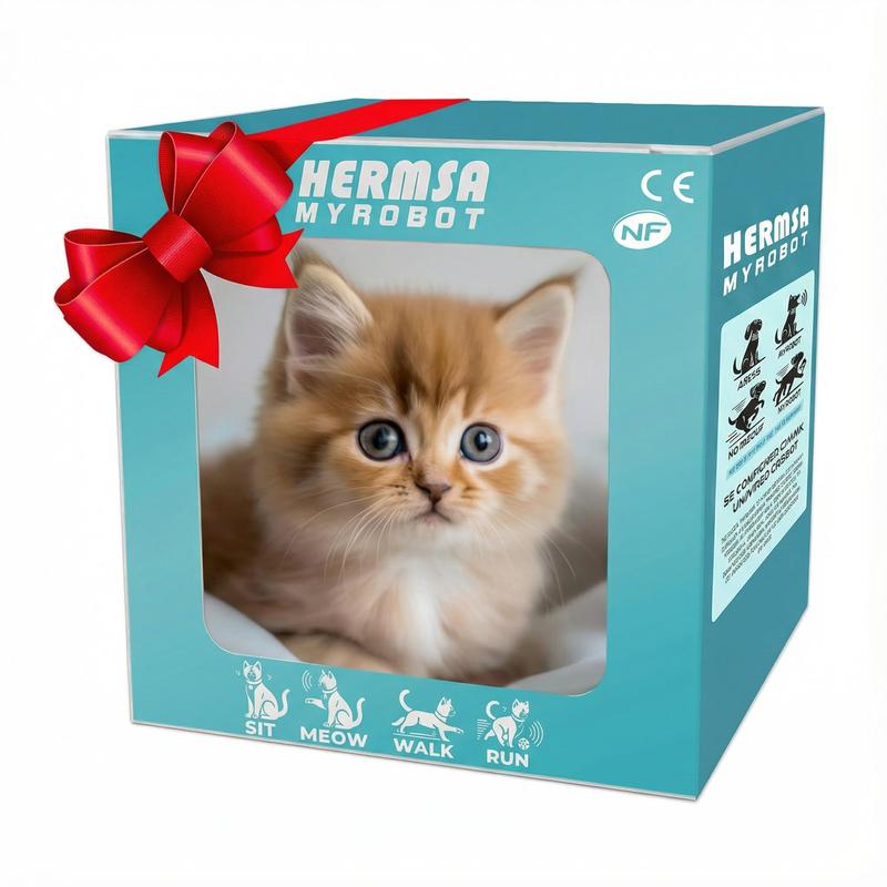 Interactive Robot Kitten, Realistic PlushHoliday HaulRobotic Cat Toy That Walks, Wags Tail & MakesSounds, Cute Pet Toy Gift for Kids & Adults, PerfectChristmas Present