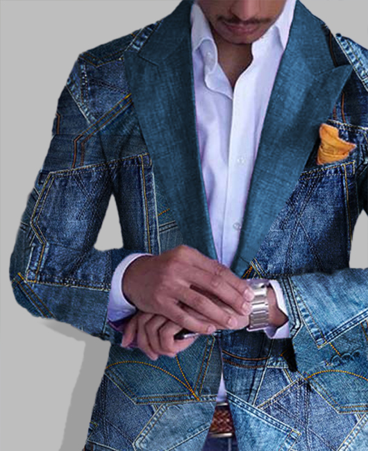 Business Turndown Collar Chest Pocket Washed Denim Blazer