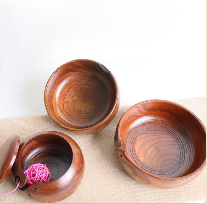 Handmade Wooden Yarn Bowl Wool Storage Bowl with Holes