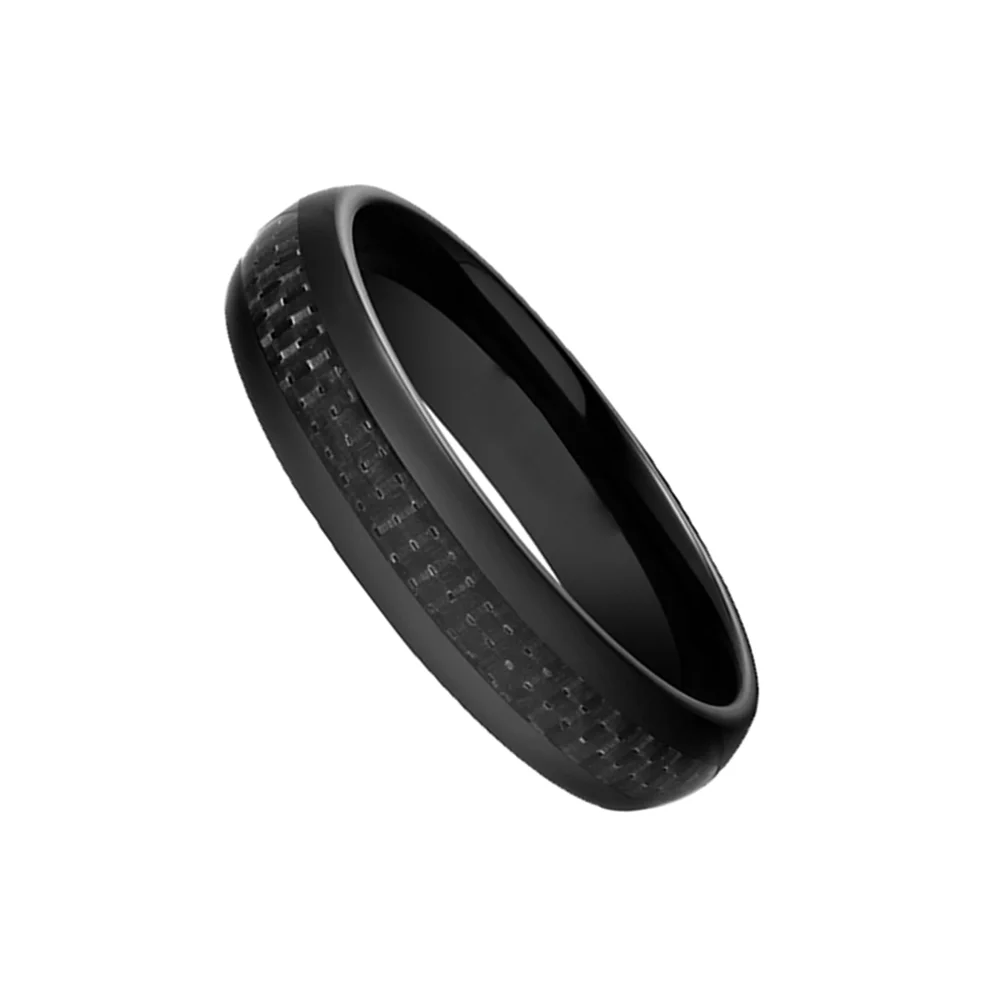 6MM 8MM Dome Tungsten Carbide Black Carbon Fiber Inlay Men Wedding Bands