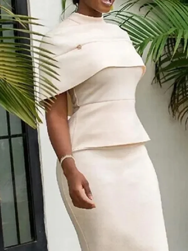 Bodycon Capelet Solid Color Split-Joint Mock Neck Shirts Tops