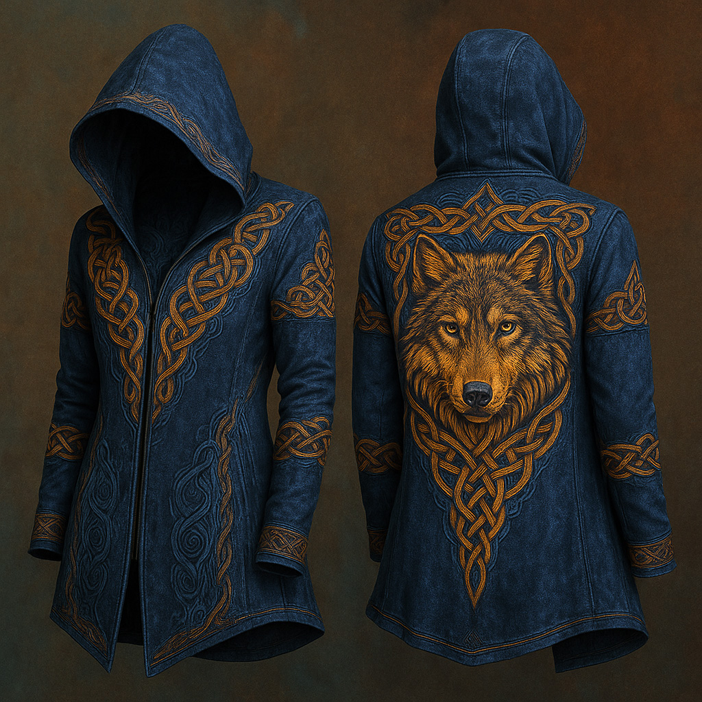 Men's Viking Knot Alpha Wolf Vintage Nordic Hooded Jacket / Rvogue / Rvogue