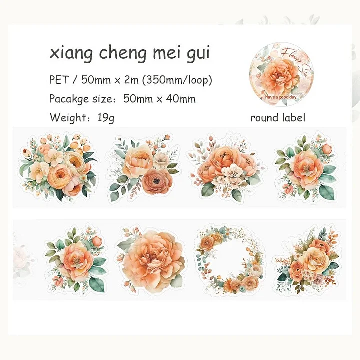 Journalsay Flower Sea PET Sticker Tape - Orange Florals