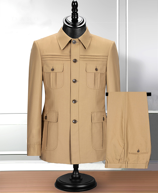 Single Breasted Pockets Safari Jacket & Pant 2Pcs Set