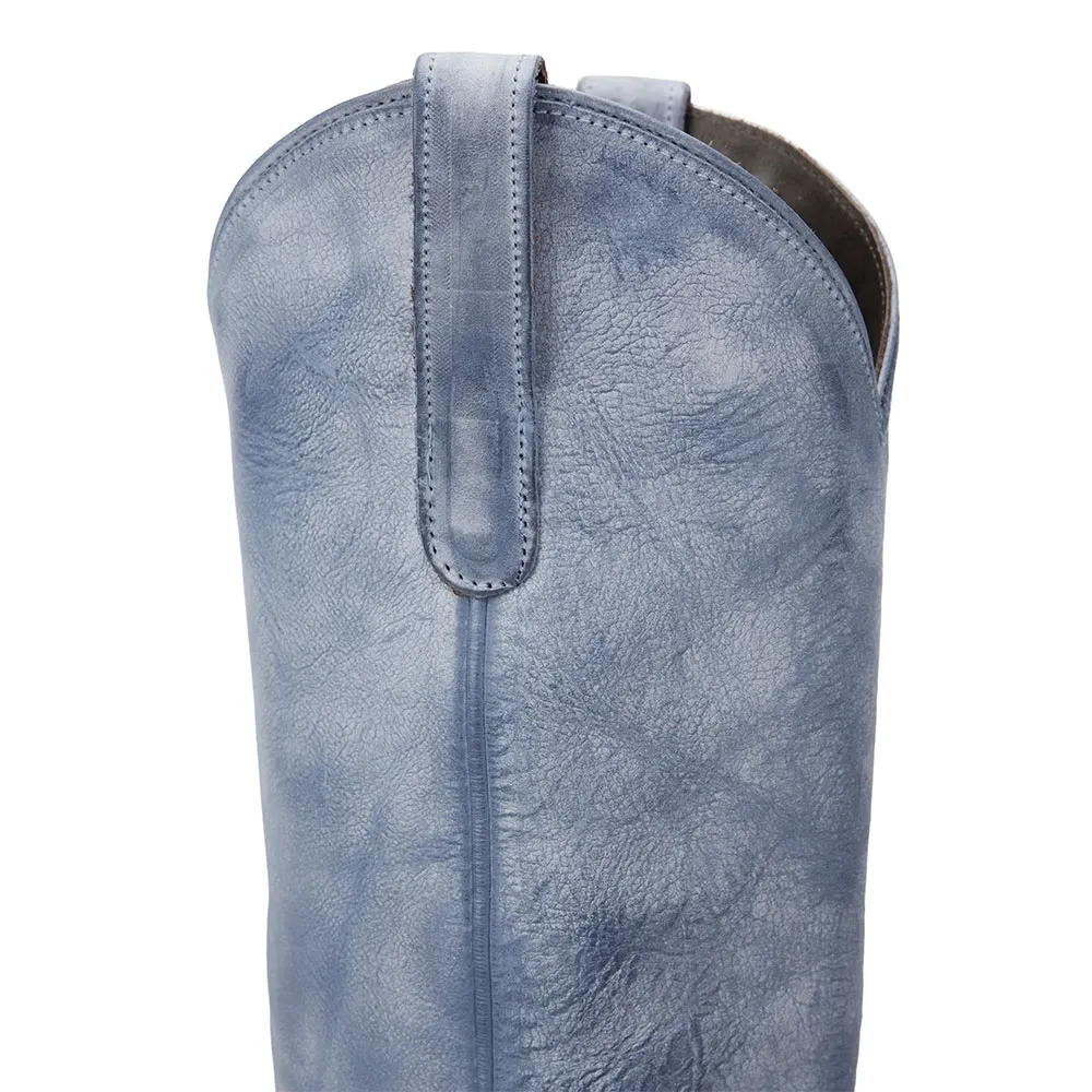Chic Blue Snip Toe Pull On Western Boots for Women with Chunky Heel