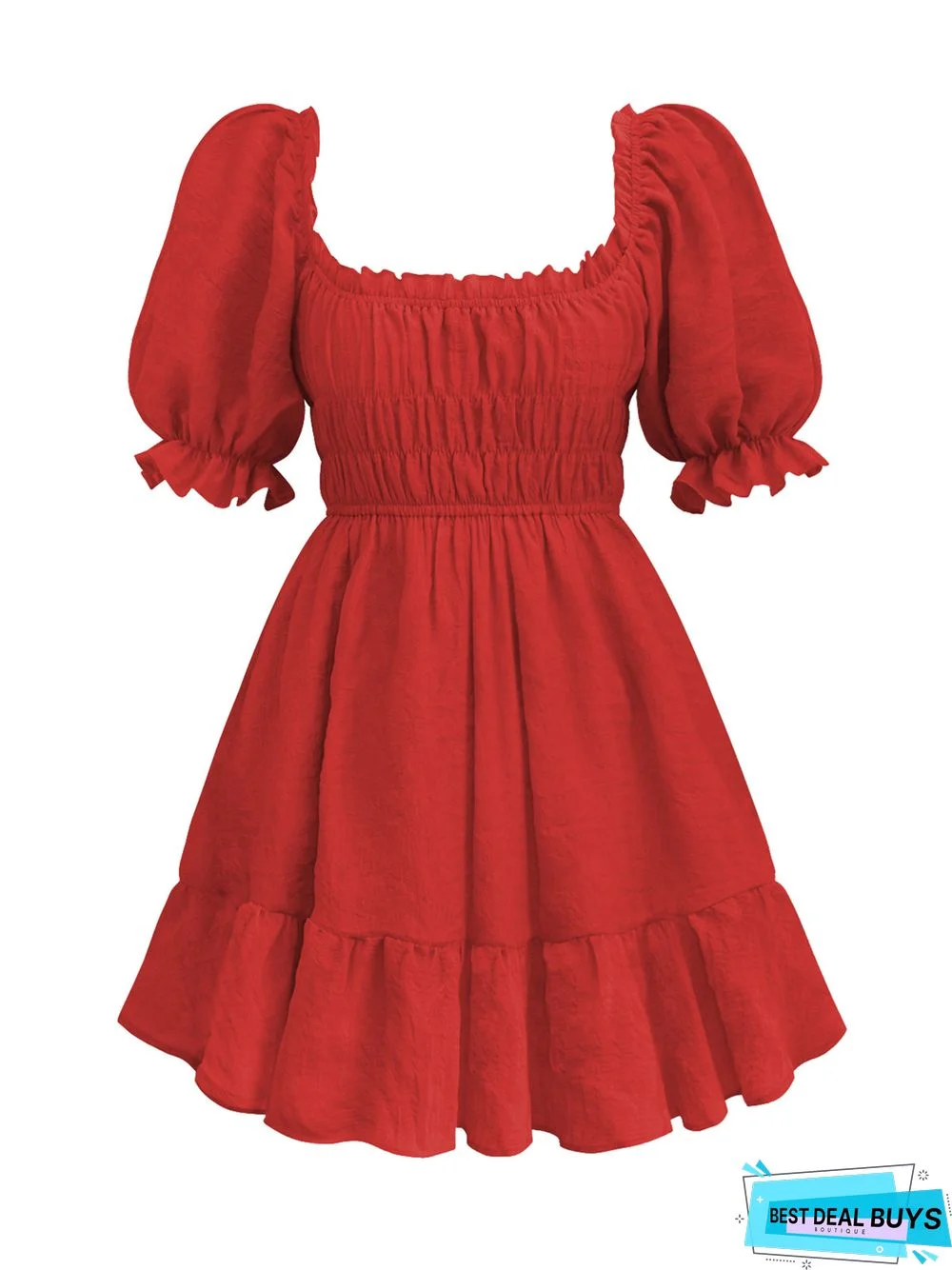 Square Collar Folding Lantern Short Sleeve Dress Summer Princess Dress Black Dresses