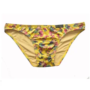 Mens Colorful Milk Silk Ginkgo Leaf Print Bikini Brief