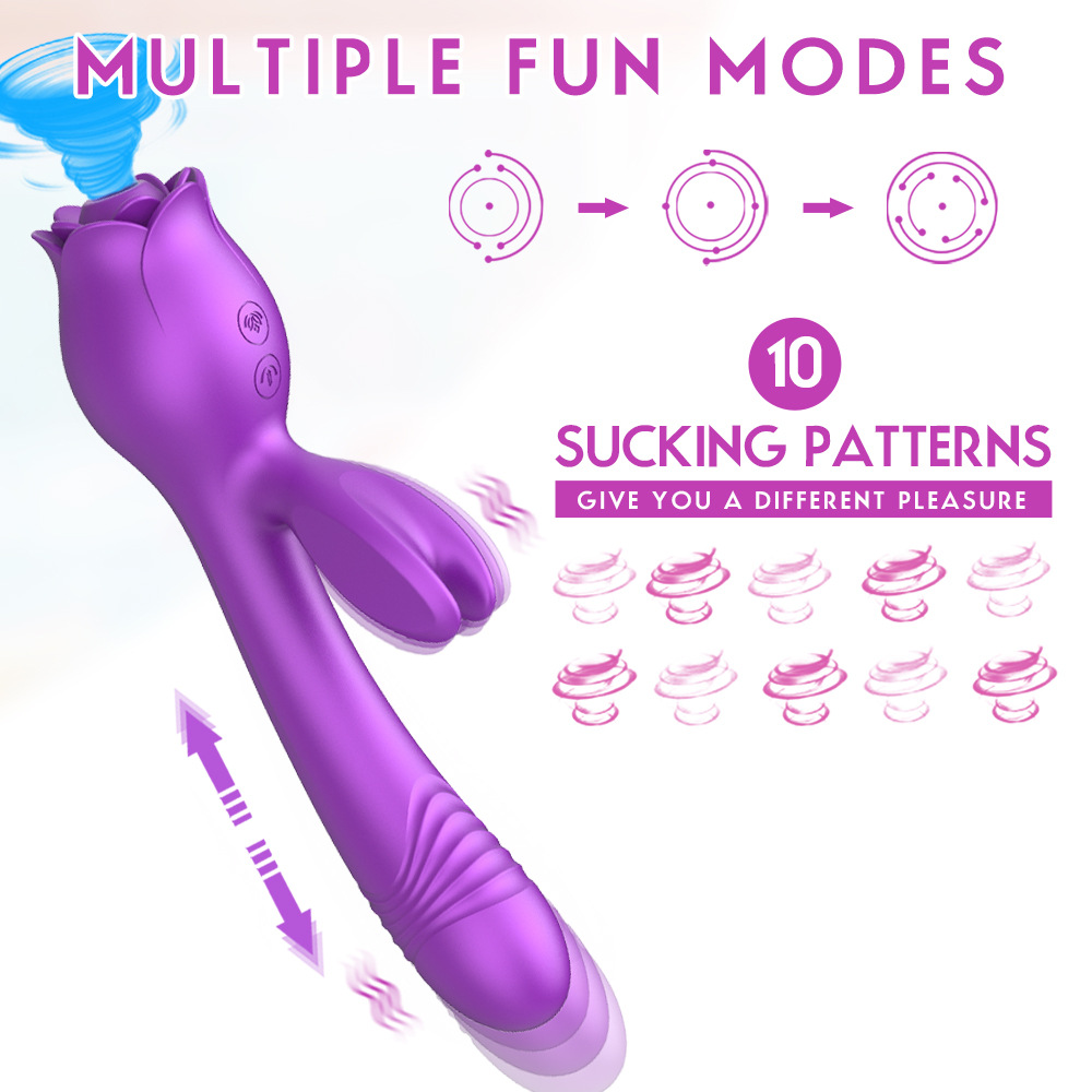 Bunny Rose 3-i-1 klitorissuging og skyvevibrator