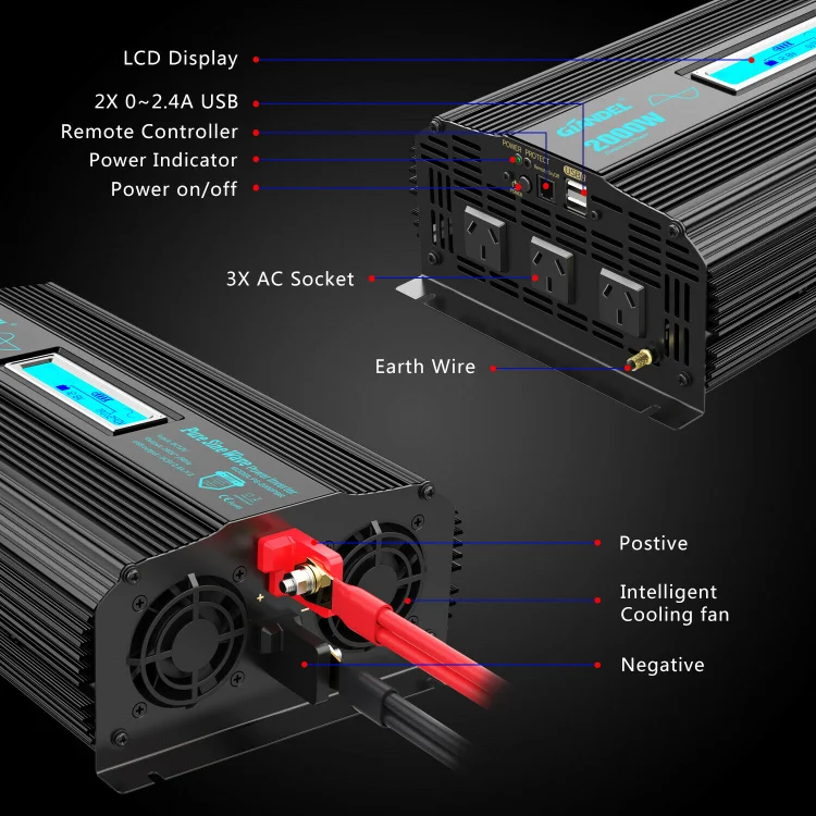 Giandel Pure Sine Wave Inverter 2000W 12V To 240V