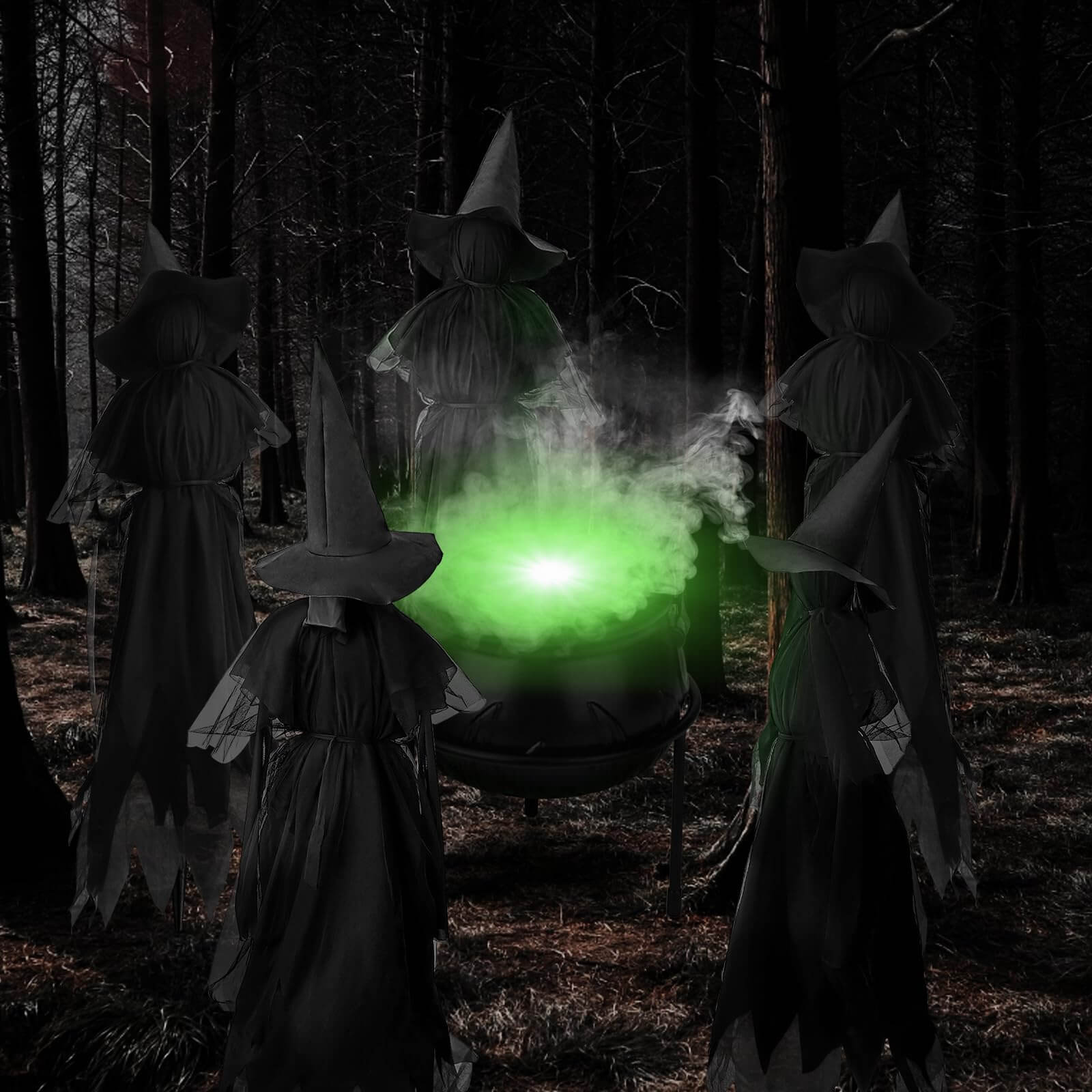 4.9 ft LED Halloween Black Witches with Hats Stakes (3 PCS)