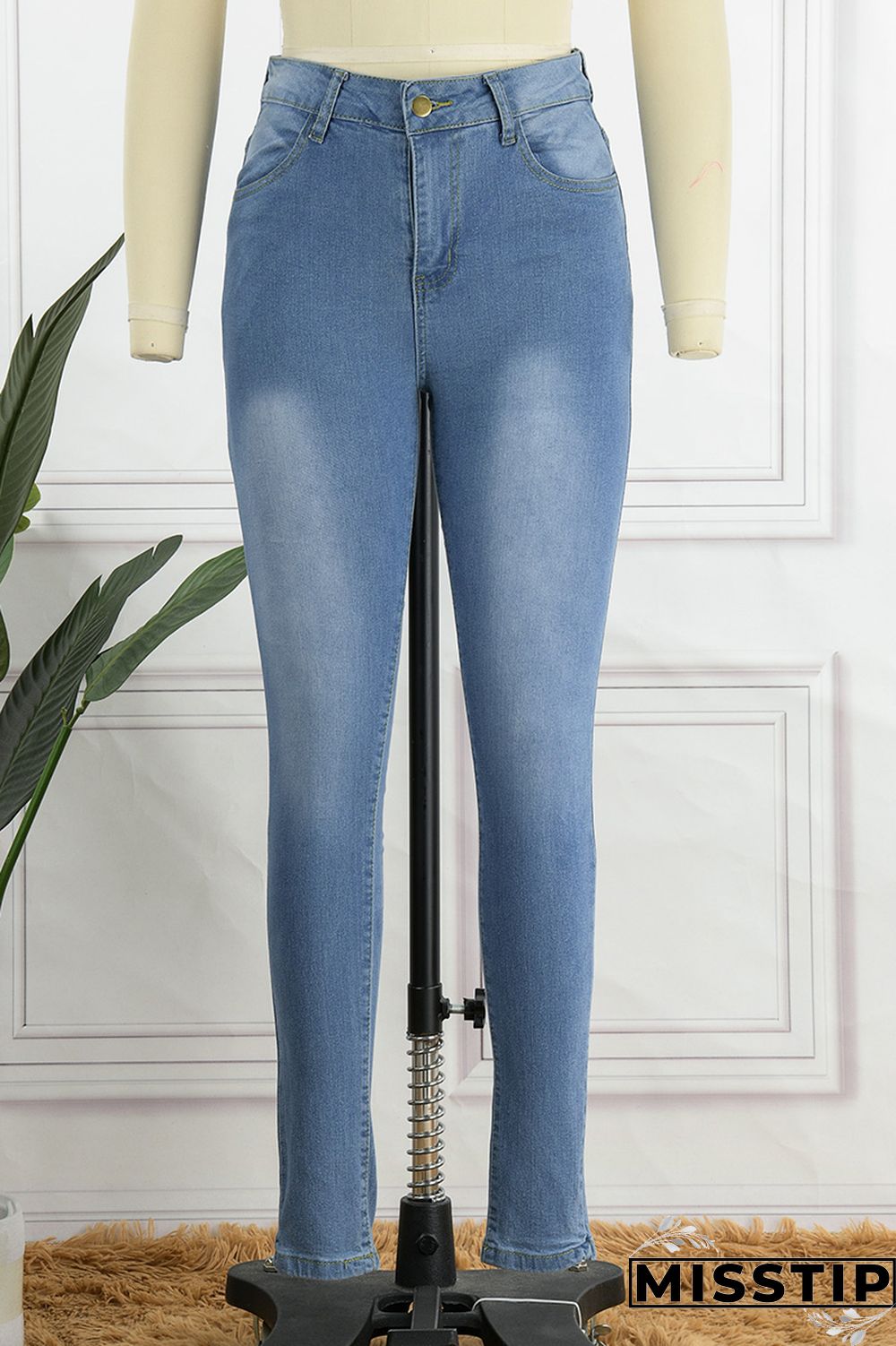 Black Fashion Casual Solid Patchwork High Waist Skinny Denim Jeans